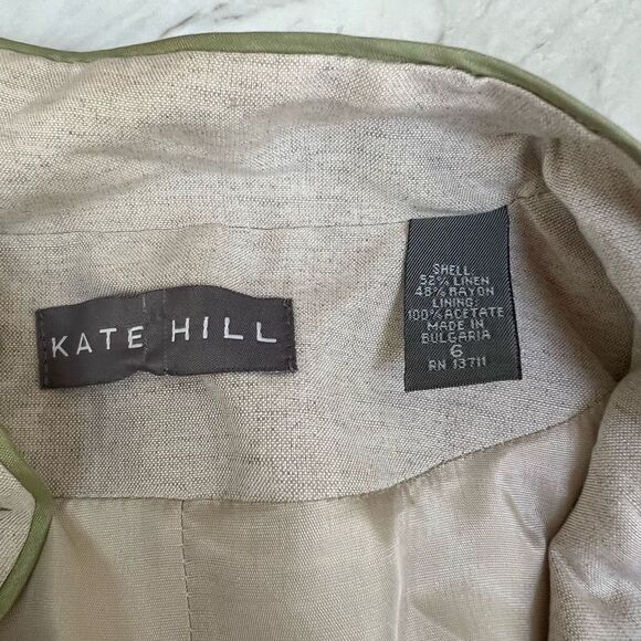 Kate Hill Womens Beige Linen Mandarin Top Jacket SZ 6 Floral Embroidered Lined - Picture 4 of 7